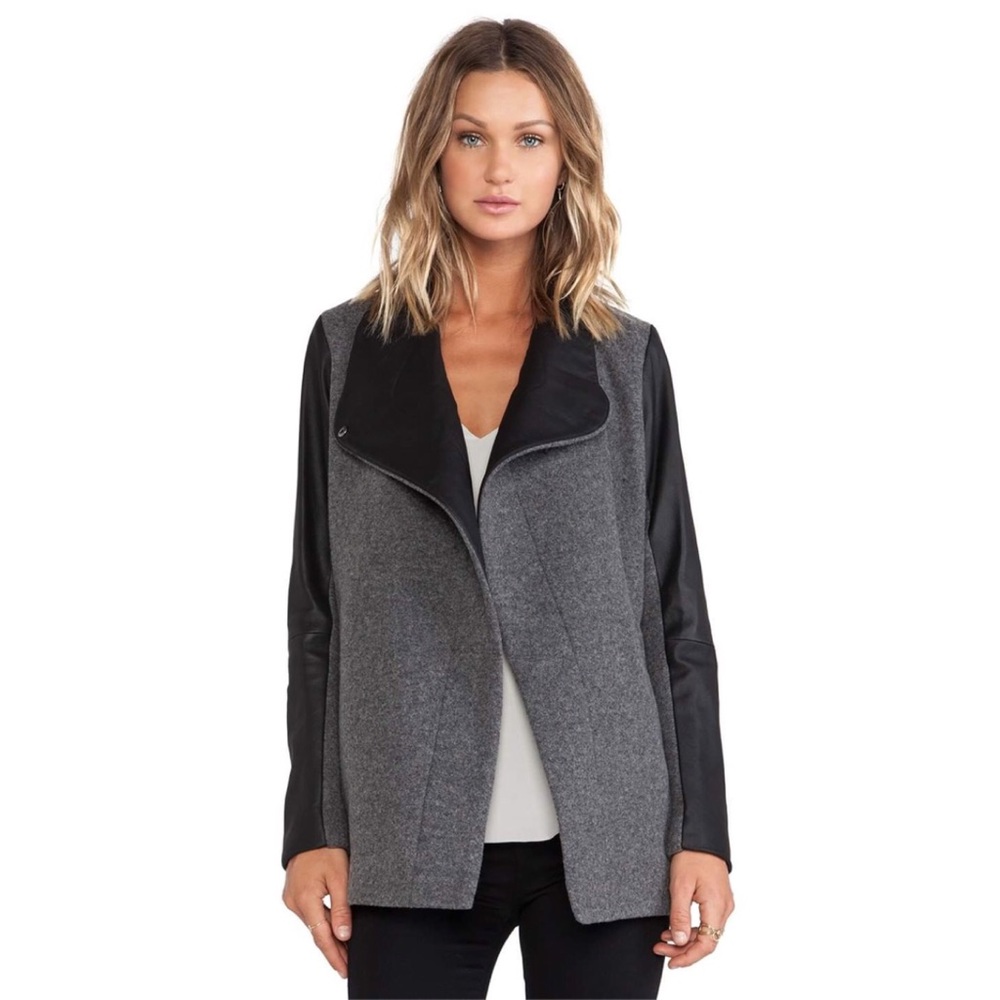Theory Naomo Cashmere Leather Jacket Grey Black M